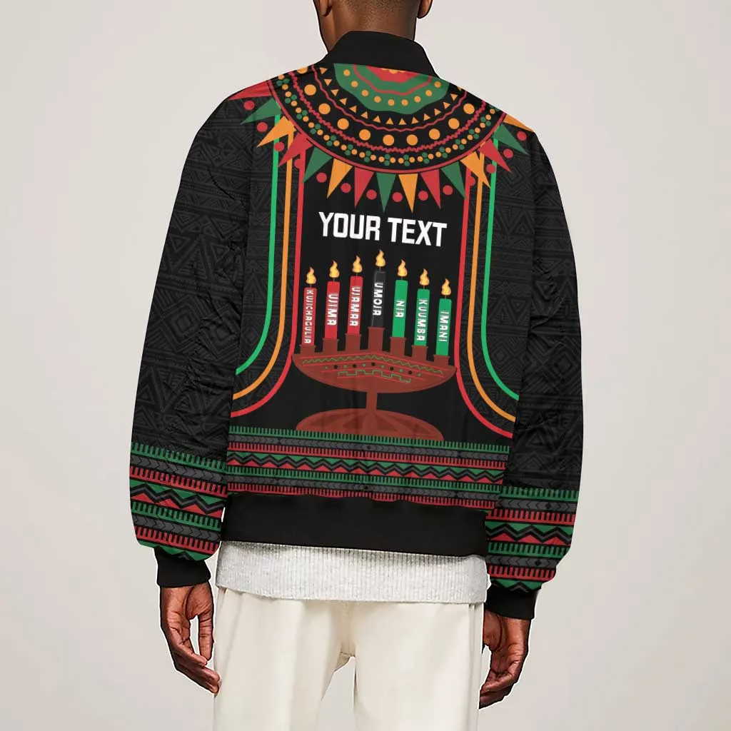 Personalized Afro-American Kwanzaa Sleeve Zip Bomber Jacket Kinara Candles African Pattern LT14
