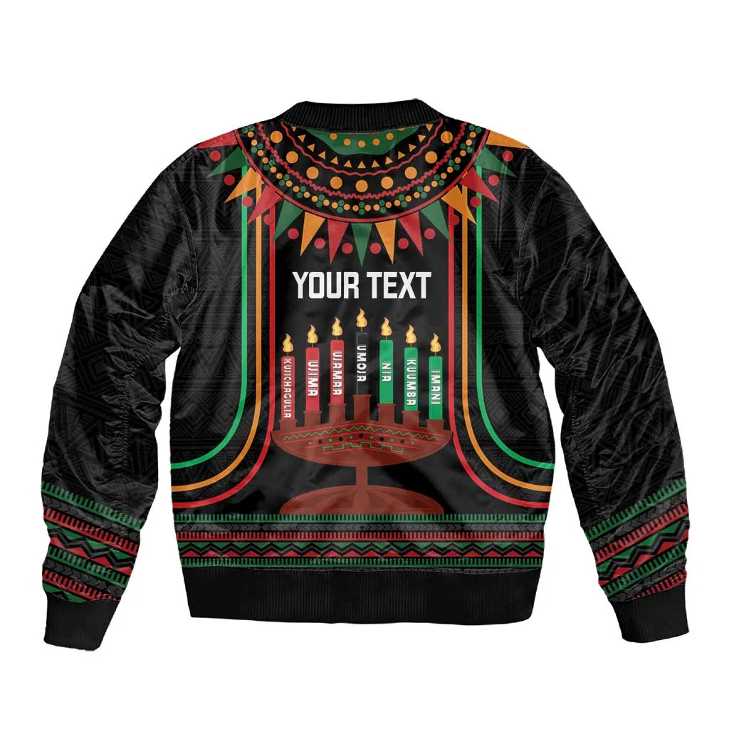 Personalized Afro-American Kwanzaa Sleeve Zip Bomber Jacket Kinara Candles African Pattern LT14