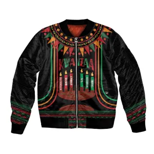 Personalized Afro-American Kwanzaa Sleeve Zip Bomber Jacket Kinara Candles African Pattern LT14