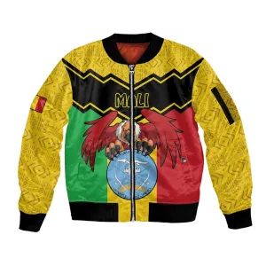 Personalized Afro Mali Vulture Sleeve Zip Bomber Jacket Coat Of Arms - Bogolan Pattern LT15