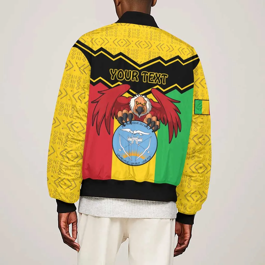 Personalized Afro Mali Vulture Sleeve Zip Bomber Jacket Coat Of Arms - Bogolan Pattern LT15