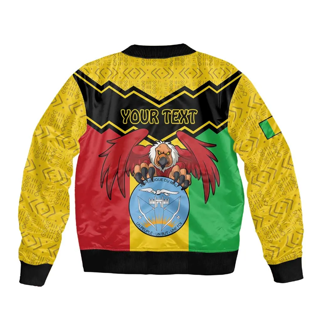Personalized Afro Mali Vulture Sleeve Zip Bomber Jacket Coat Of Arms - Bogolan Pattern LT15