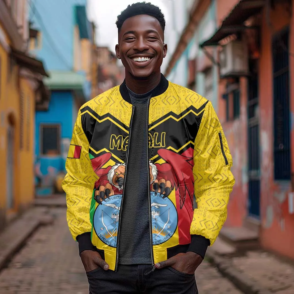 Personalized Afro Mali Vulture Sleeve Zip Bomber Jacket Coat Of Arms - Bogolan Pattern LT15