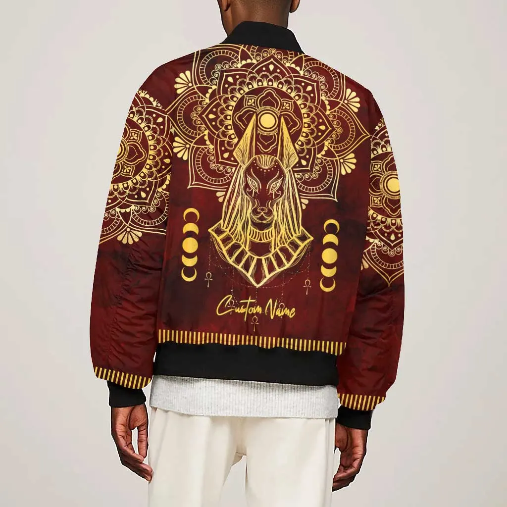 Personalized Anubis Bomber Jacket Ancient Egyptian Pattern In Red DT02