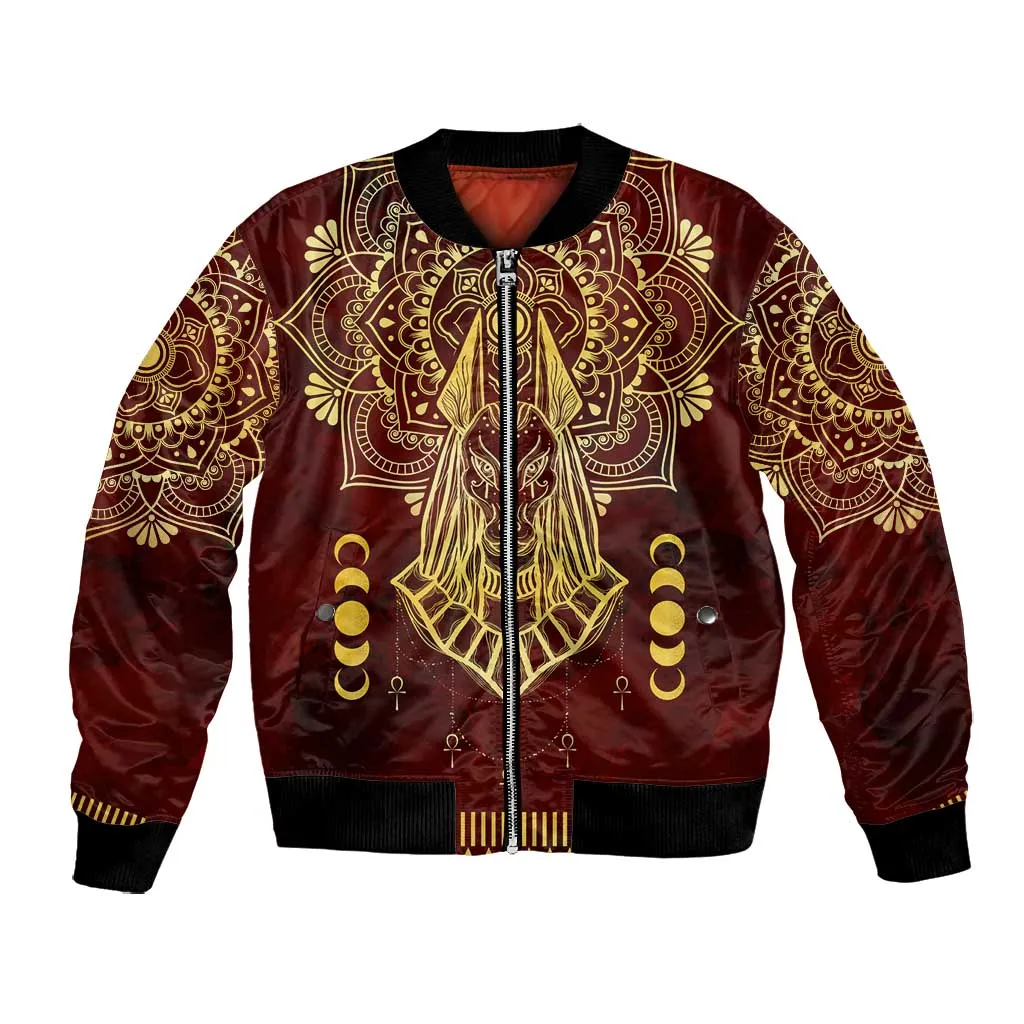 Personalized Anubis Bomber Jacket Ancient Egyptian Pattern In Red DT02