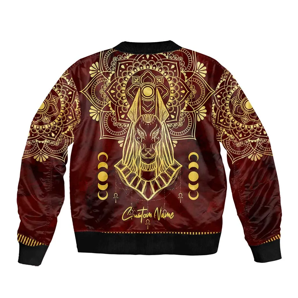 Personalized Anubis Bomber Jacket Ancient Egyptian Pattern In Red DT02