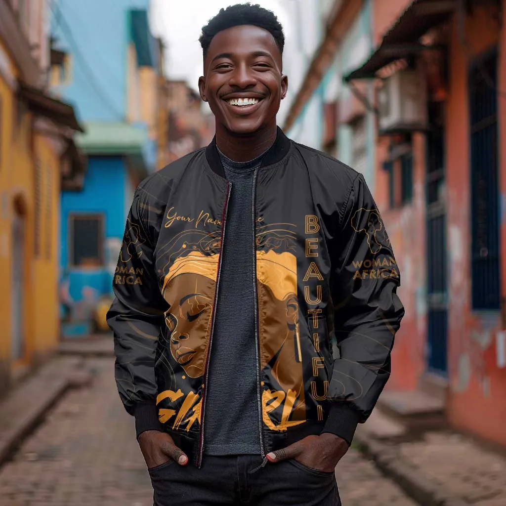Personalized Beautiful Black Girl Bomber Jacket - Women of Africa Design DT02