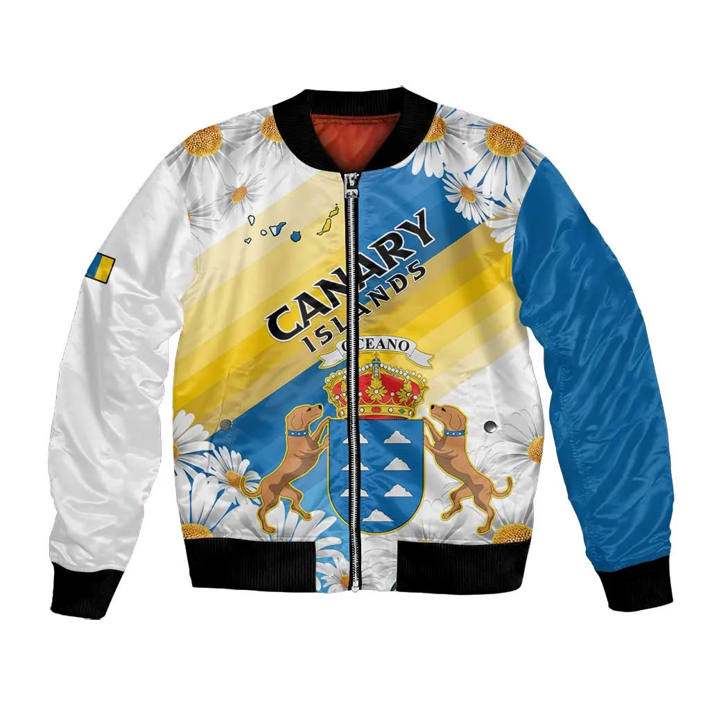 Personalized Canary Islands Bomber Jacket Coat Of Arms Argyranthemum Frutescens LT15