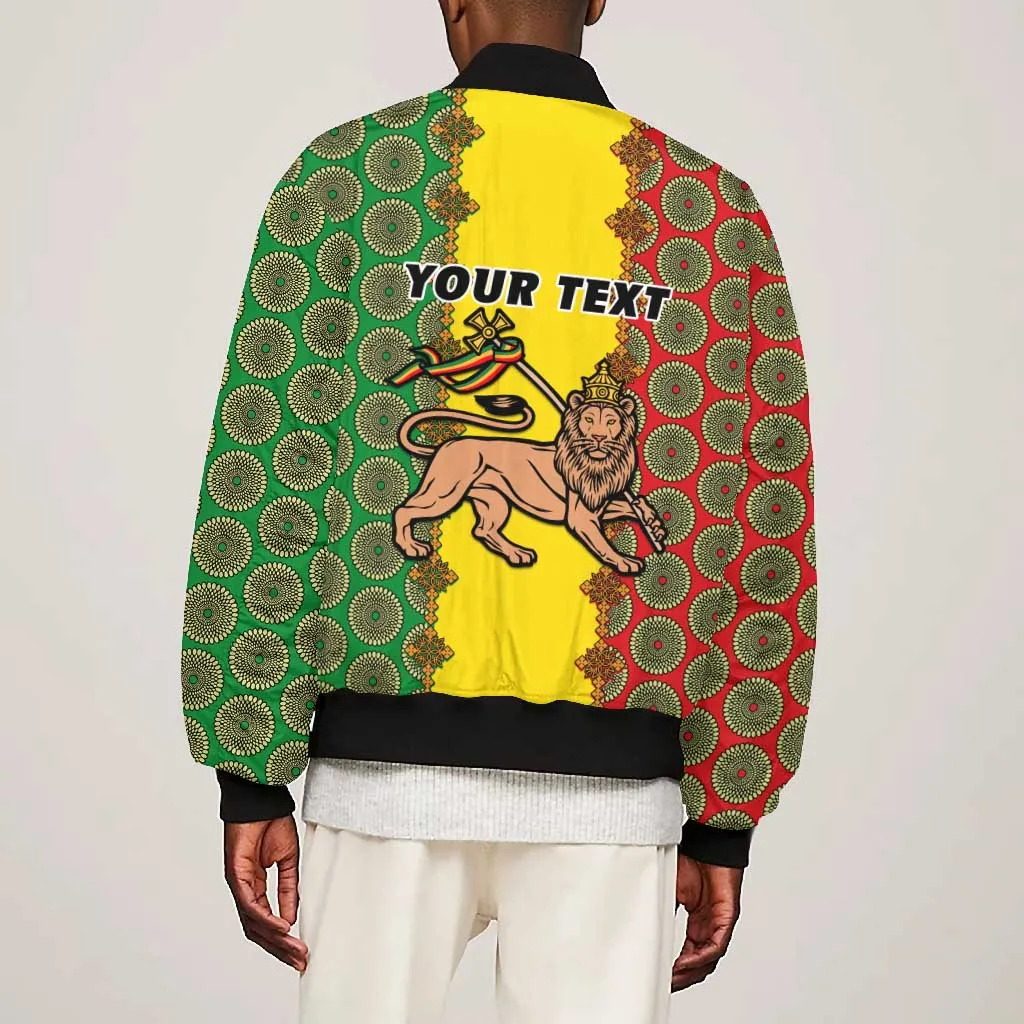 Personalized Ethiopia Bomber Jacket with Lion of Judah and African Pattern Design LT01