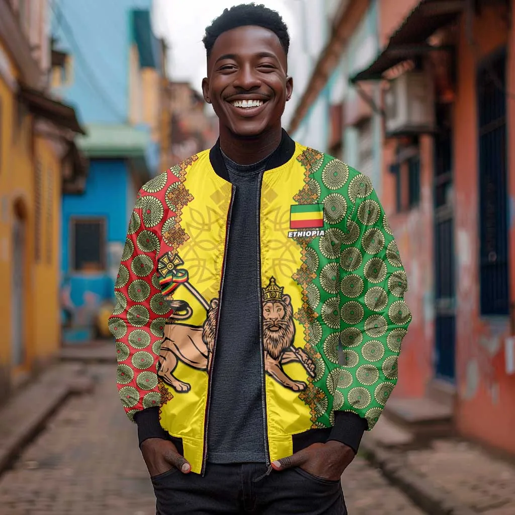Personalized Ethiopia Bomber Jacket with Lion of Judah and African Pattern Design LT01