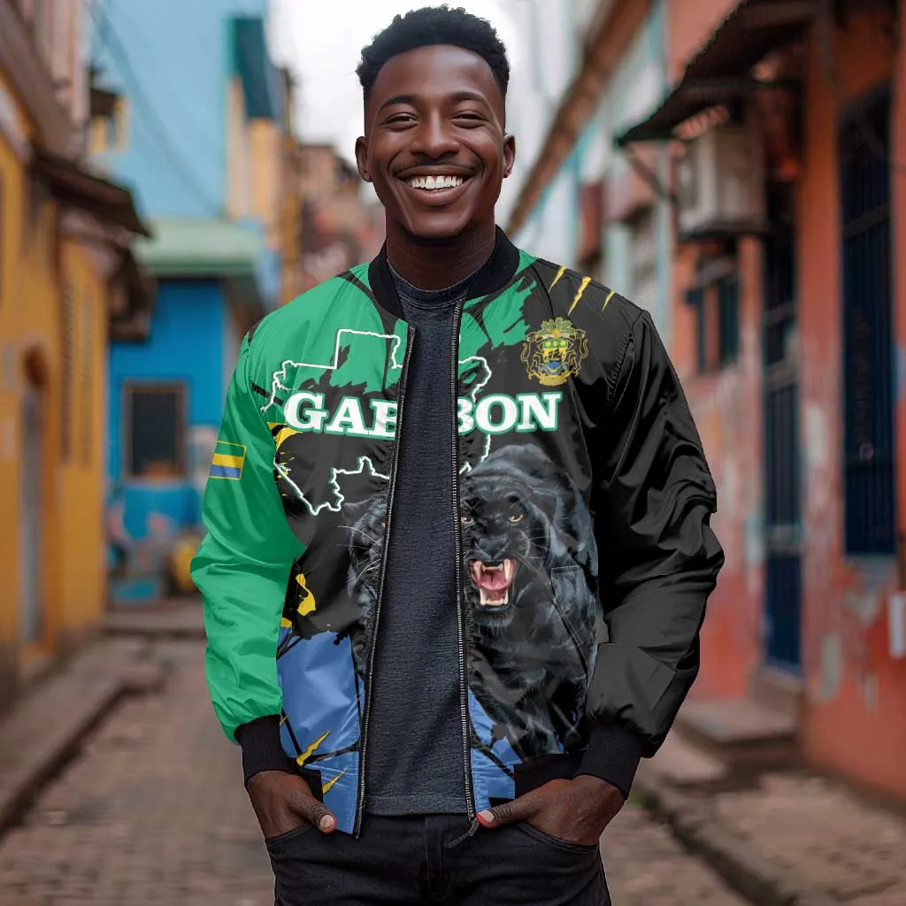 Personalized Gabon Black Panther Bomber Jacket Gabonese Map Grunge Style LT14
