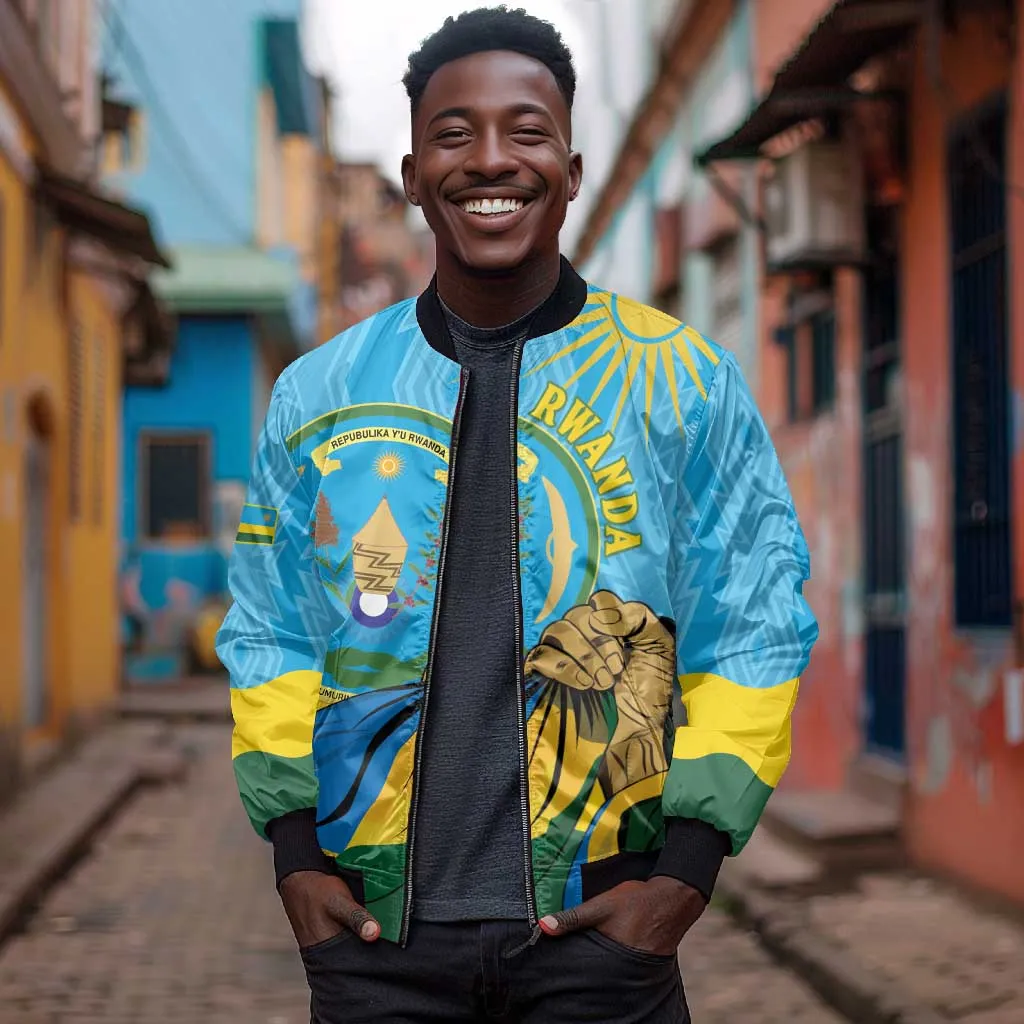 Personalized Happy Rwanda Independence Day Bomber Jacket Coat Of Arms With Map LT15