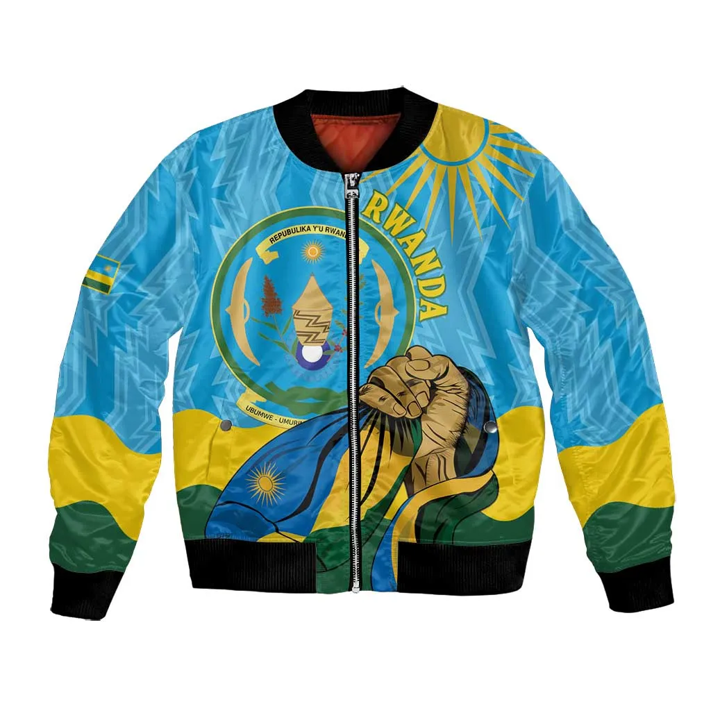 Personalized Happy Rwanda Independence Day Bomber Jacket Coat Of Arms With Map LT15