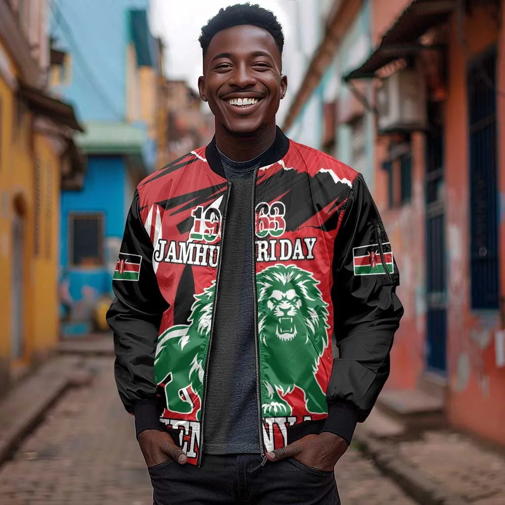 Personalized Jamhuri Day 1963 Sleeve Zip Bomber Jacket Angry Lion With African Shield LT18