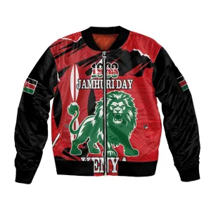 Personalized Jamhuri Day 1963 Sleeve Zip Bomber Jacket Angry Lion With African Shield LT18