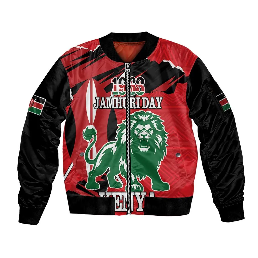 Personalized Jamhuri Day 1963 Sleeve Zip Bomber Jacket Angry Lion With African Shield LT18