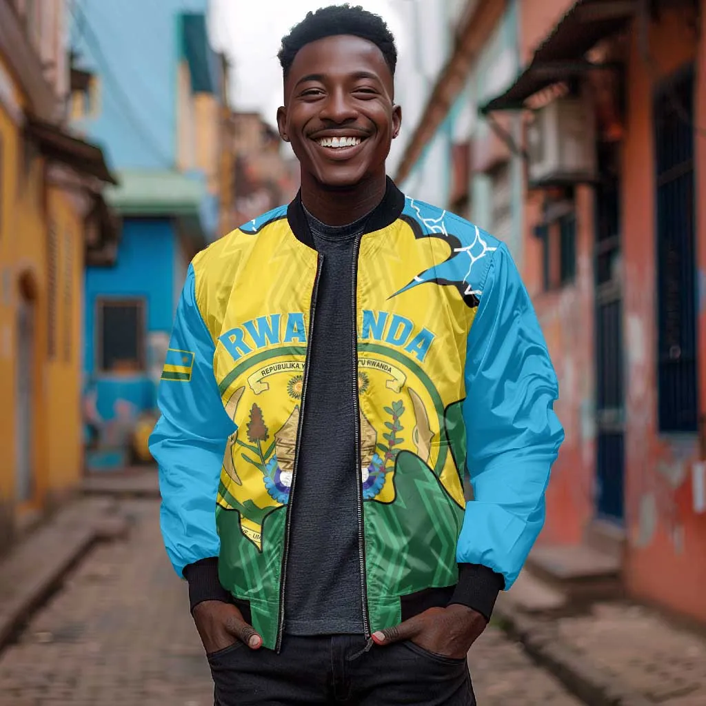 Personalized Jamhuri ya Rwanda Bomber Jacket Coat Of Arms Imigongo Pattern LT15