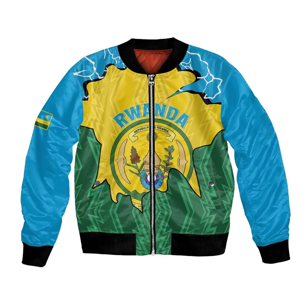 Personalized Jamhuri ya Rwanda Bomber Jacket Coat Of Arms Imigongo Pattern LT15