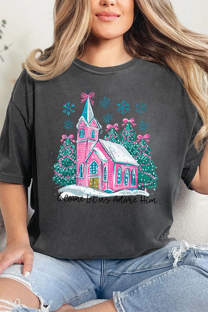 Pink Church Come Let Us Adore Him Comfort Colors Adult Ring-Spun Cotton Tee