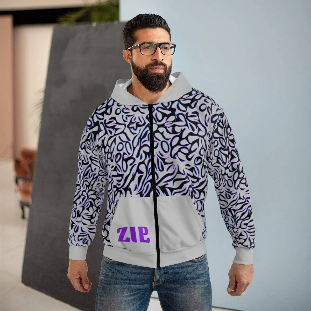 Plumskum Cut Sew AOP Zip Hoodie - Glitch Aesthetic 303