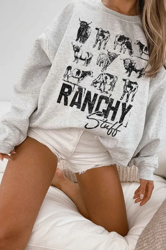 PLUS SIZE RANCHY COUNTRY COW GRAPHIC SWEATSHIRT