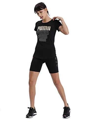 Puma Women's Graphic Regular T-Shirt (58130751 Black-Gold Silver XS)