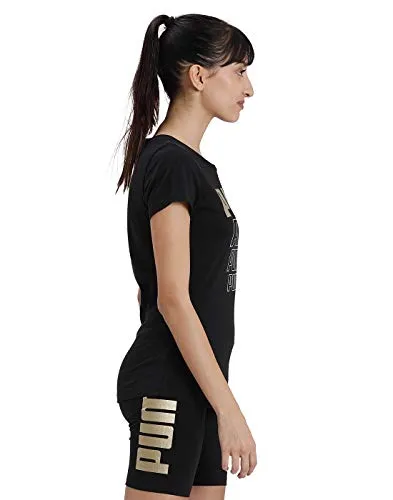 Puma Women's Graphic Regular T-Shirt (58130751 Black-Gold Silver XS)