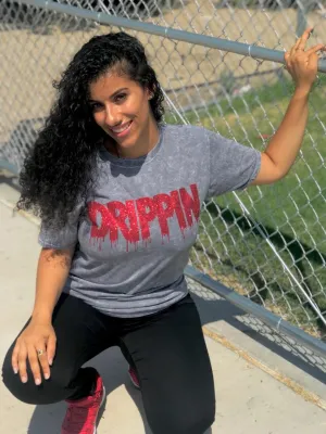 Red Glitter Drippin | Gray Vintage Wash Tee