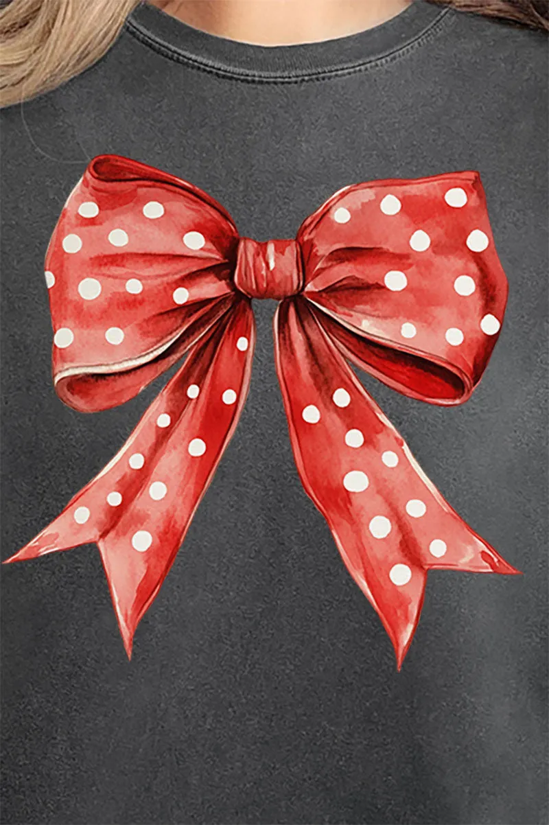 Red Raspberry Dot Bow Comfort Colors Adult Ring-Spun Cotton Tee