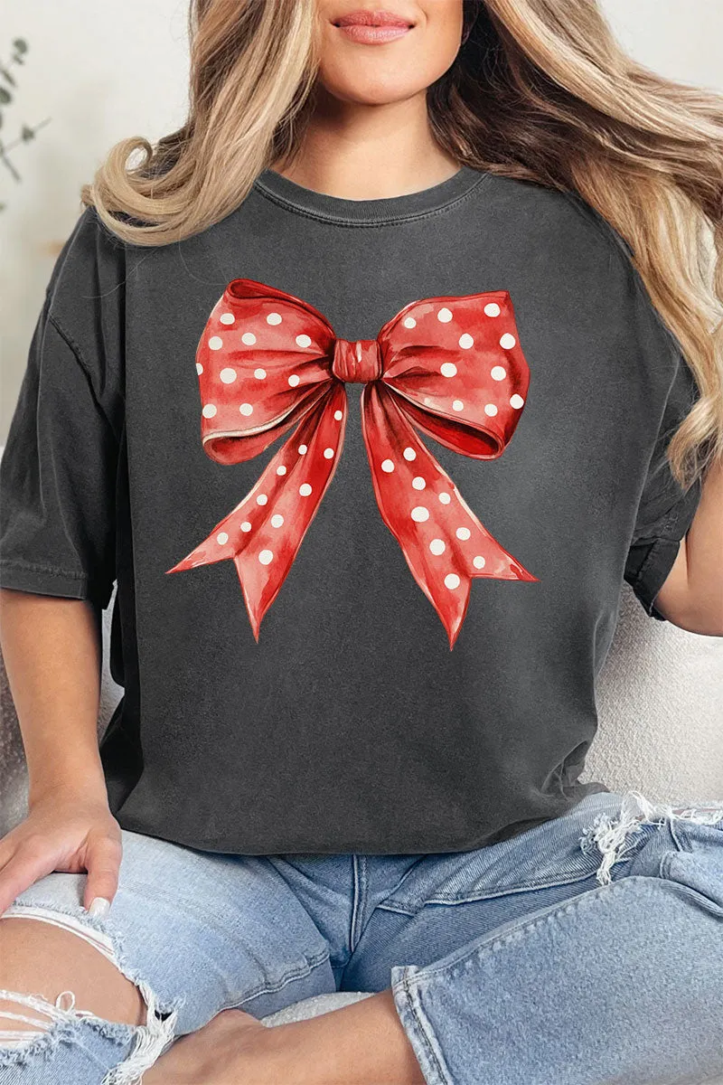 Red Raspberry Dot Bow Comfort Colors Adult Ring-Spun Cotton Tee