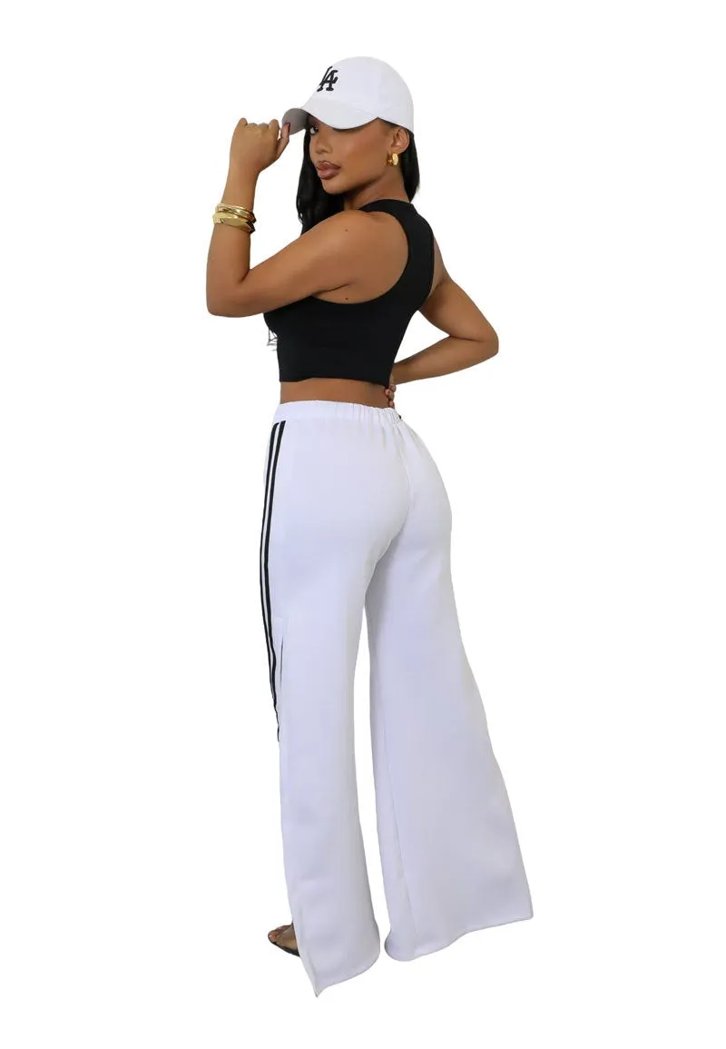 Relaxed Fit Striped Wide-Leg Drawstring Athletic Pants