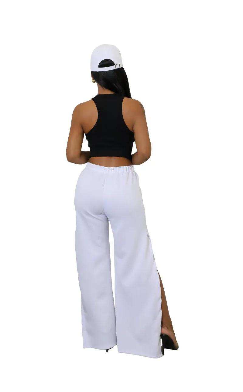 Relaxed Fit Striped Wide-Leg Drawstring Athletic Pants