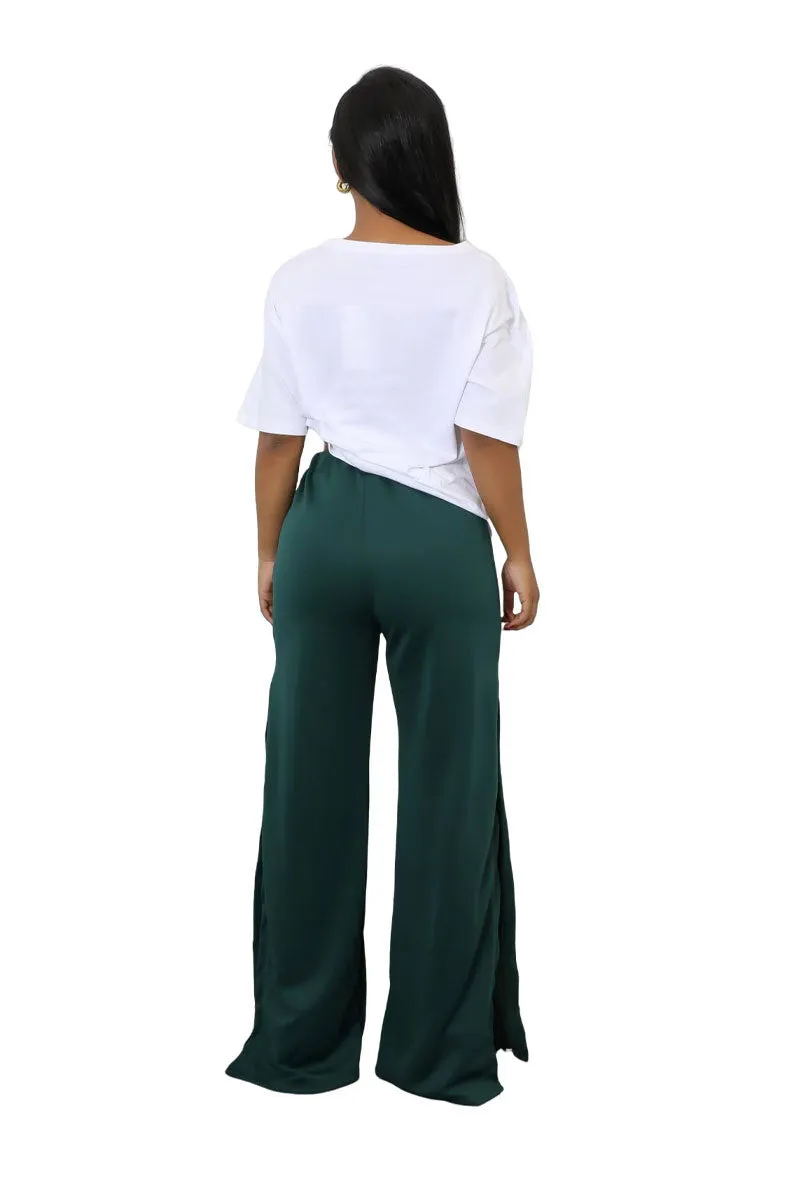 Relaxed Fit Striped Wide-Leg Drawstring Athletic Pants