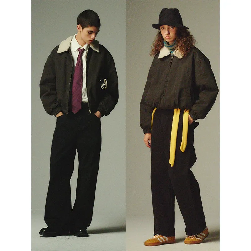 Retro Lambswool Collar Bomber Jacket