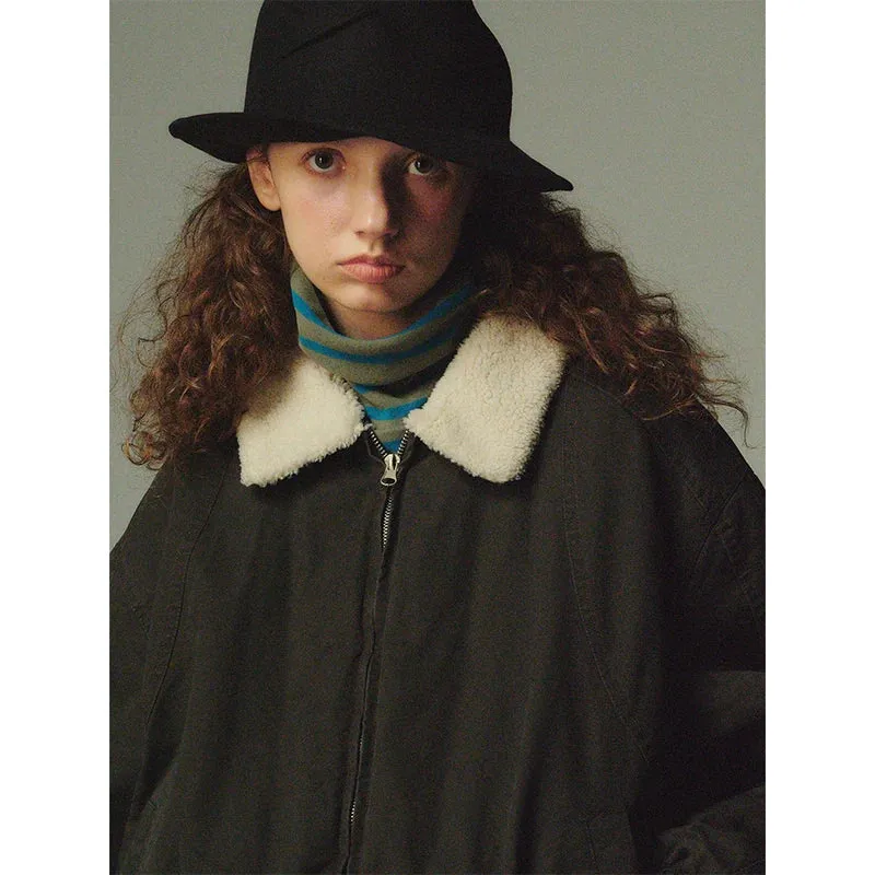 Retro Lambswool Collar Bomber Jacket