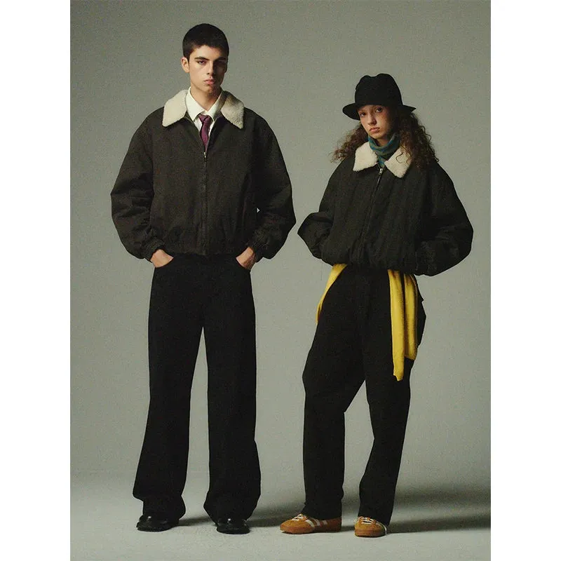 Retro Lambswool Collar Bomber Jacket