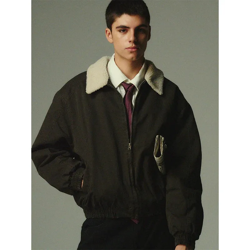 Retro Lambswool Collar Bomber Jacket