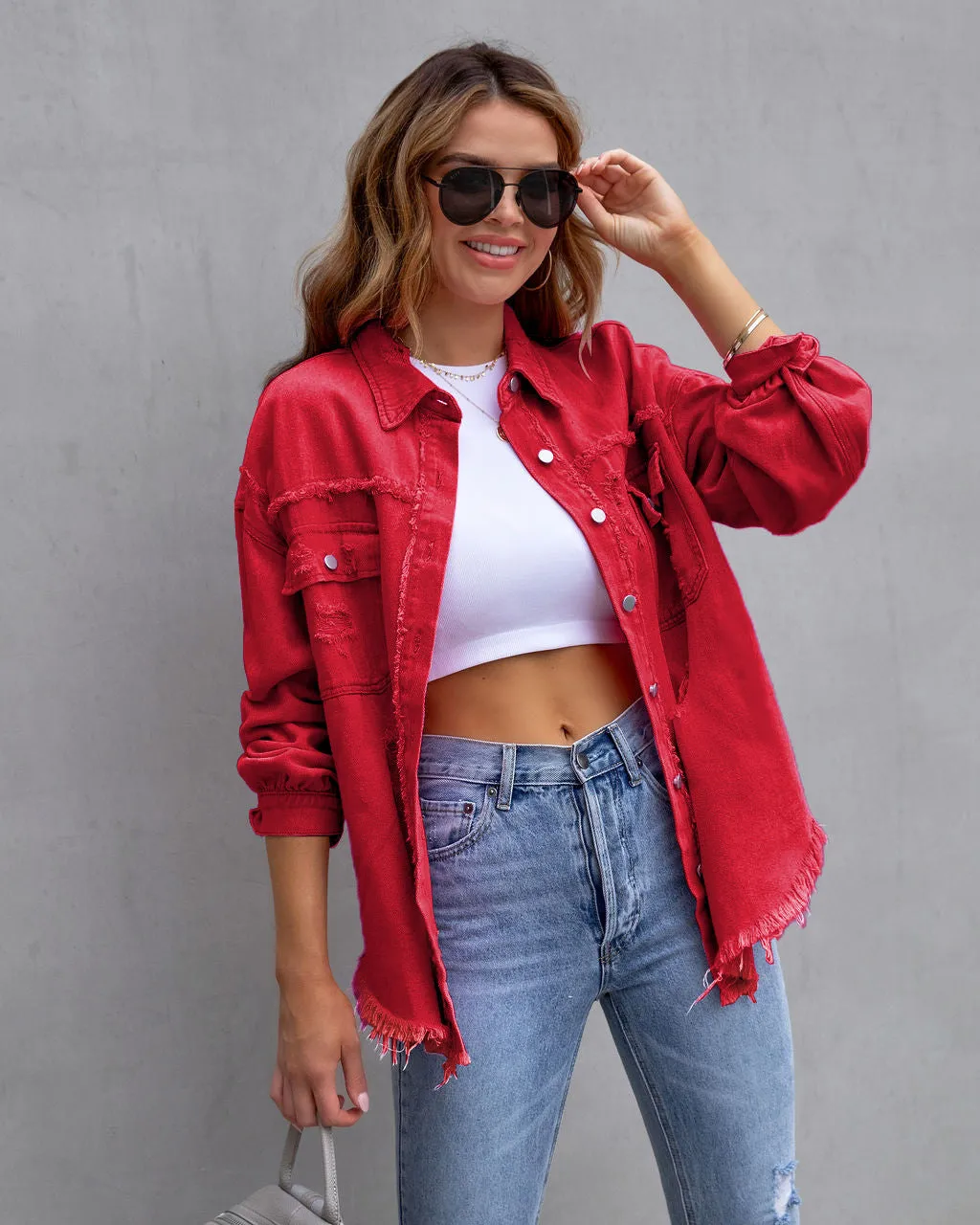 Ripped Shirt Jacket Female Autumn-Spring Casual Tops