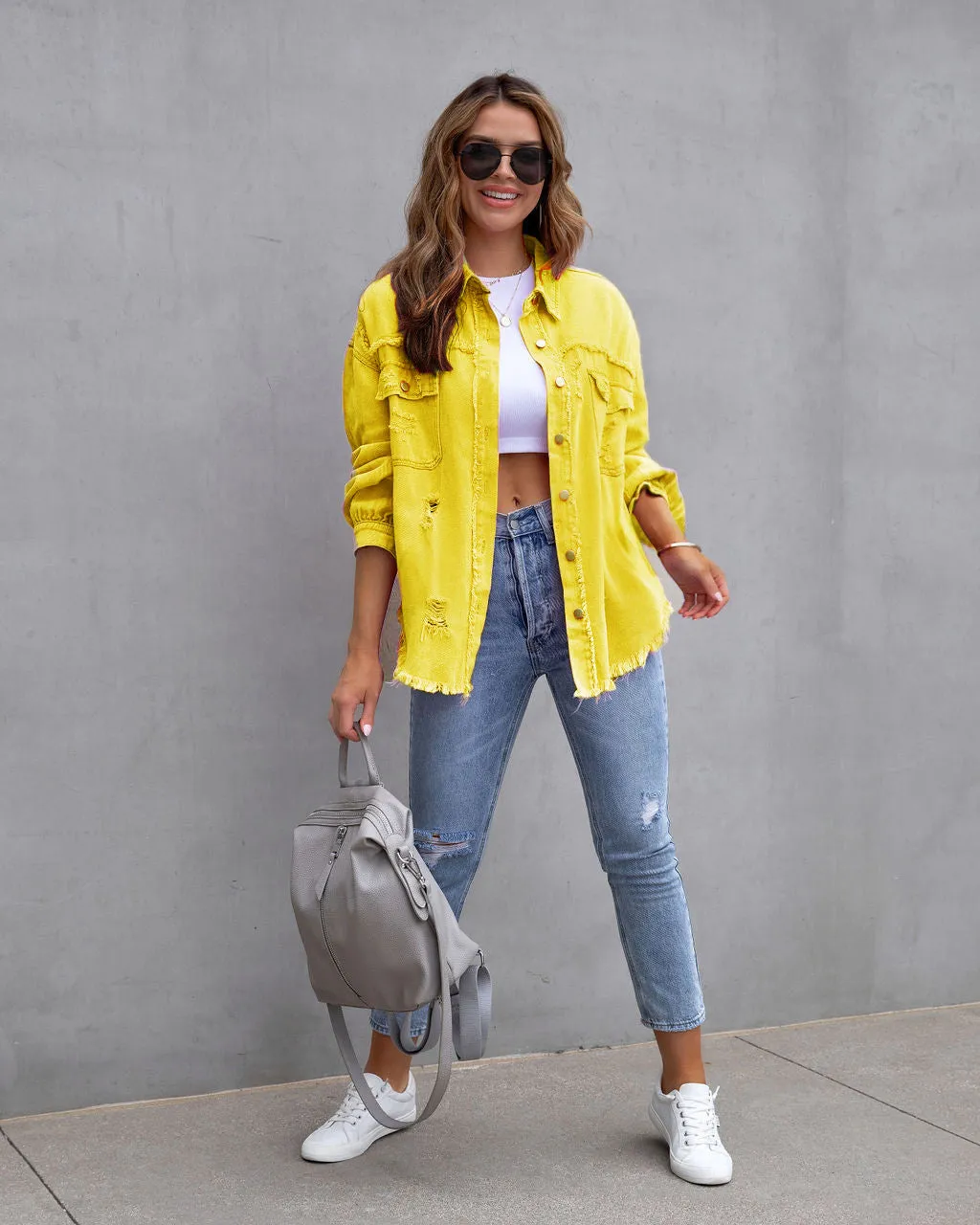 Ripped Shirt Jacket Female Autumn-Spring Casual Tops