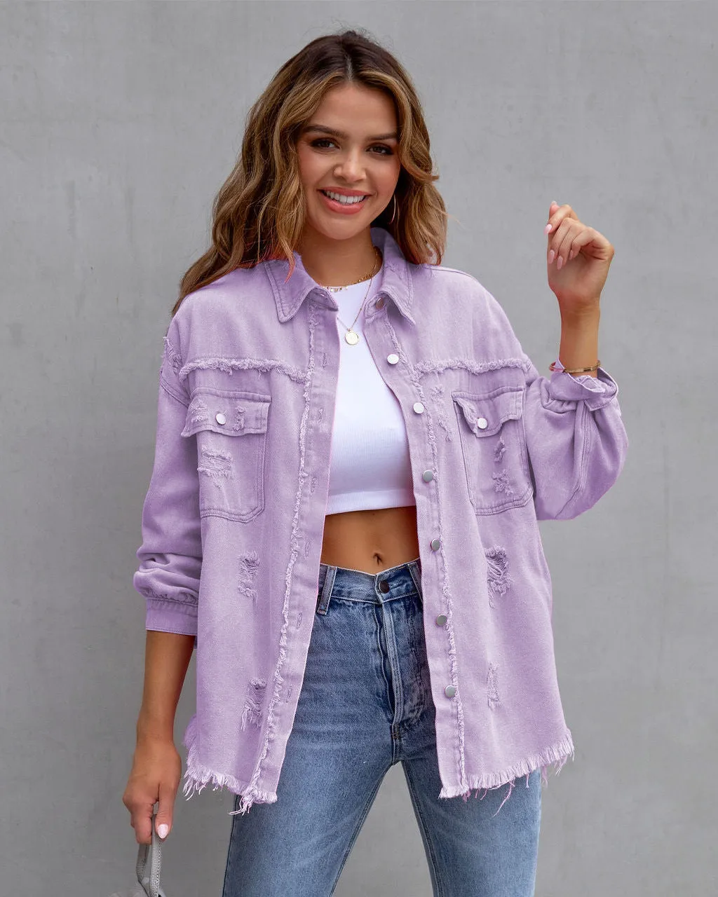 Ripped Shirt Jacket Female Autumn-Spring Casual Tops