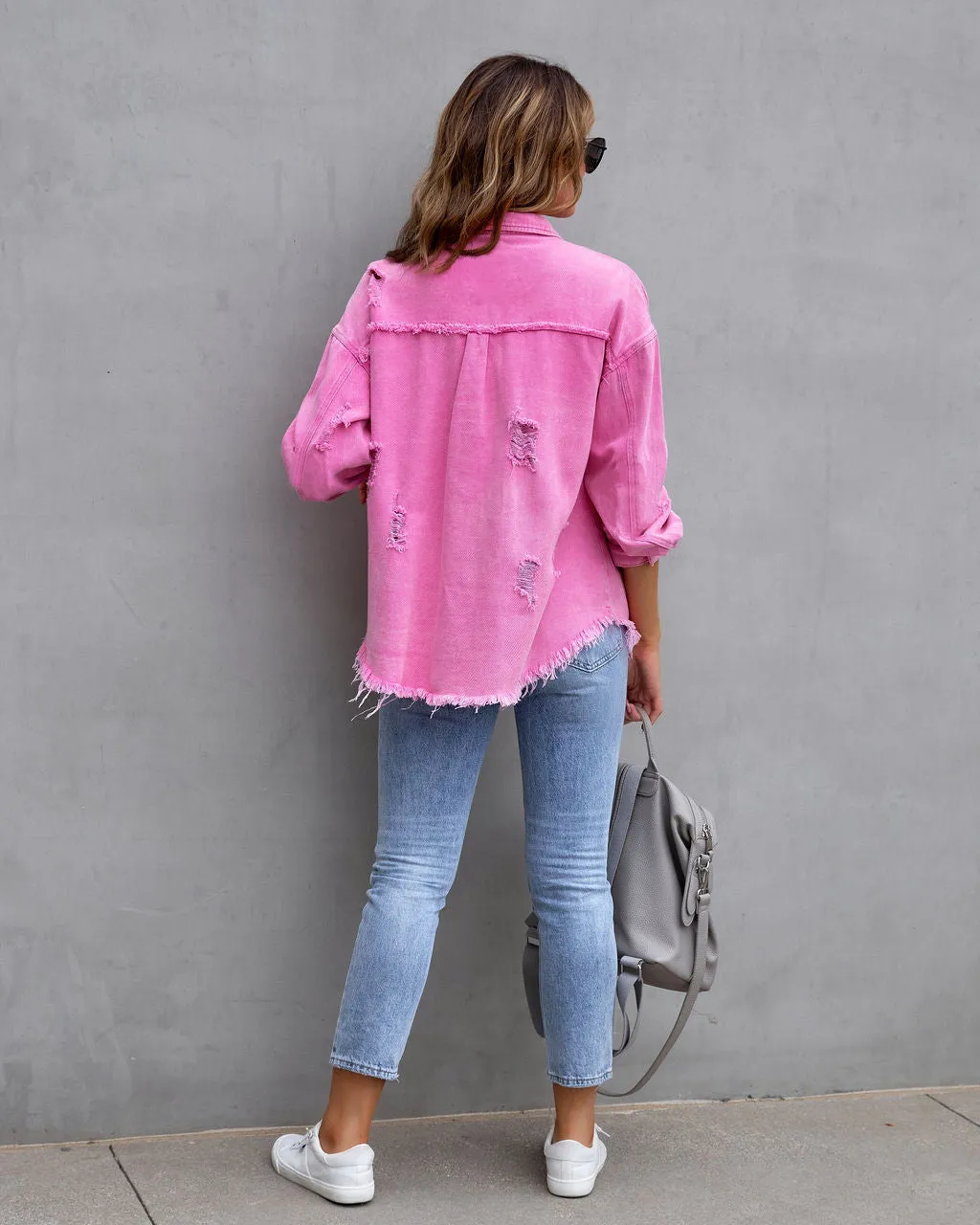 Ripped Shirt Jacket Female Autumn-Spring Casual Tops