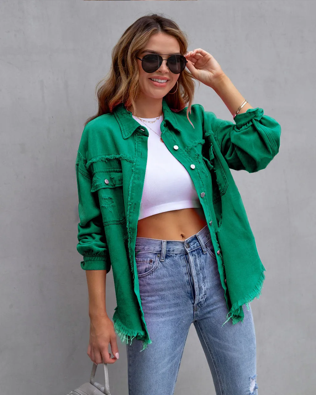 Ripped Shirt Jacket Female Autumn-Spring Casual Tops