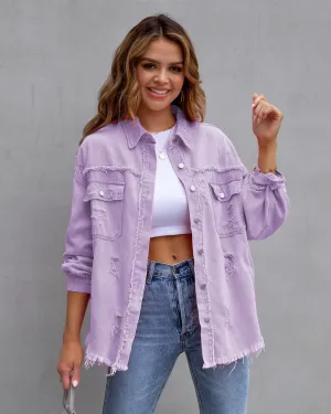 Ripped Shirt Jacket Female Autumn-Spring Casual Tops