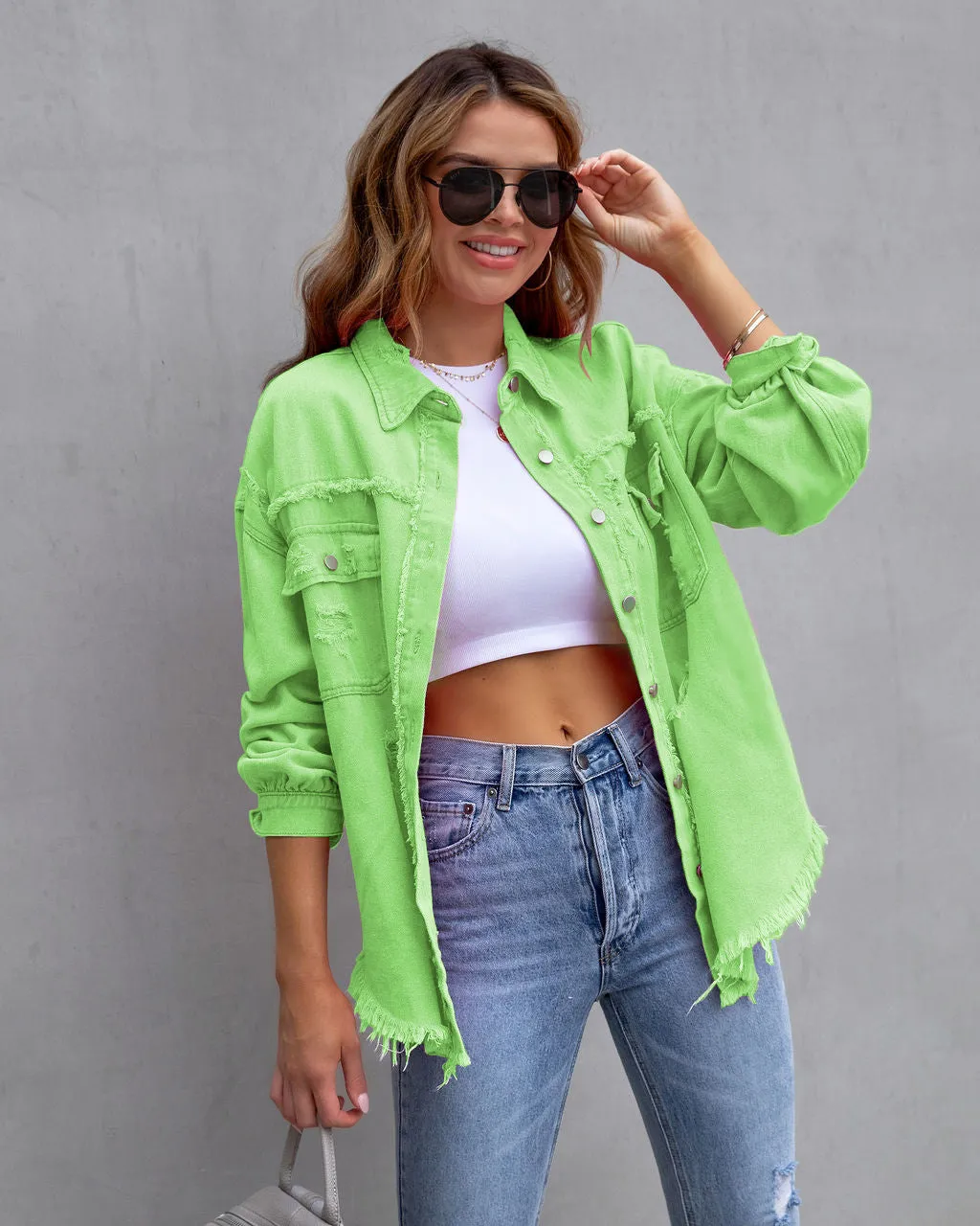 Ripped Shirt Jacket Female Autumn-Spring Casual Tops