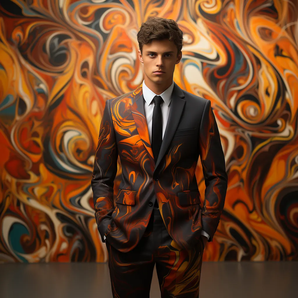 Rulercosplay Flame Mens 2 Piece Print Suit Floral Dress Jacket Slim 2 Button Blazer Pants For Party