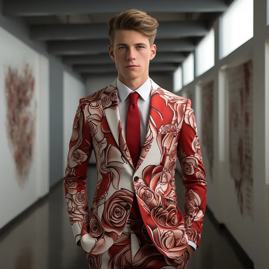Rulercosplay Flame Mens 2 Piece Print Suit Floral Dress Jacket Slim 2 Button Blazer Pants For Party