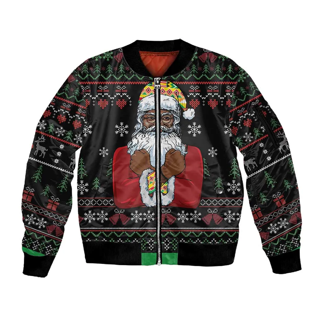 Santa Claus African Christmas Sleeve Zip Bomber Jacket Traditional Costume DT03
