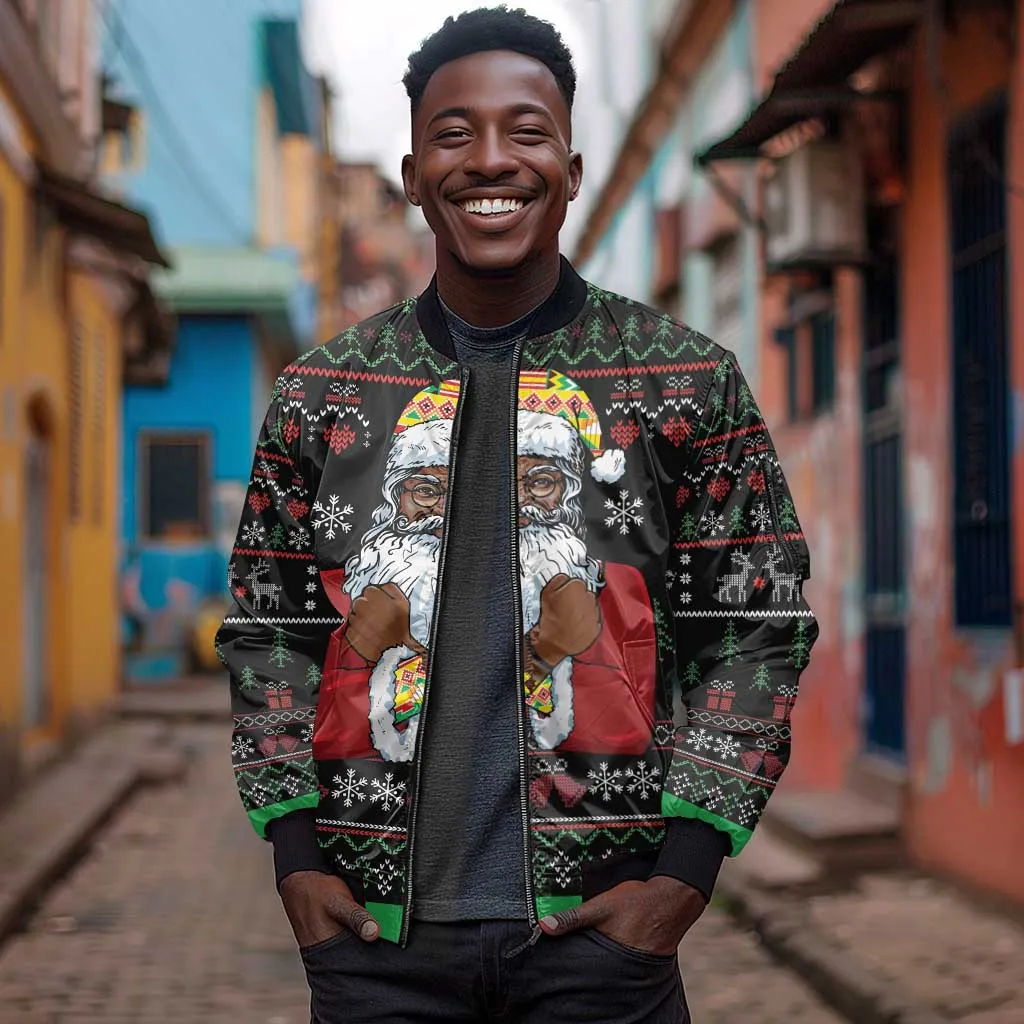 Santa Claus African Christmas Sleeve Zip Bomber Jacket Traditional Costume DT03