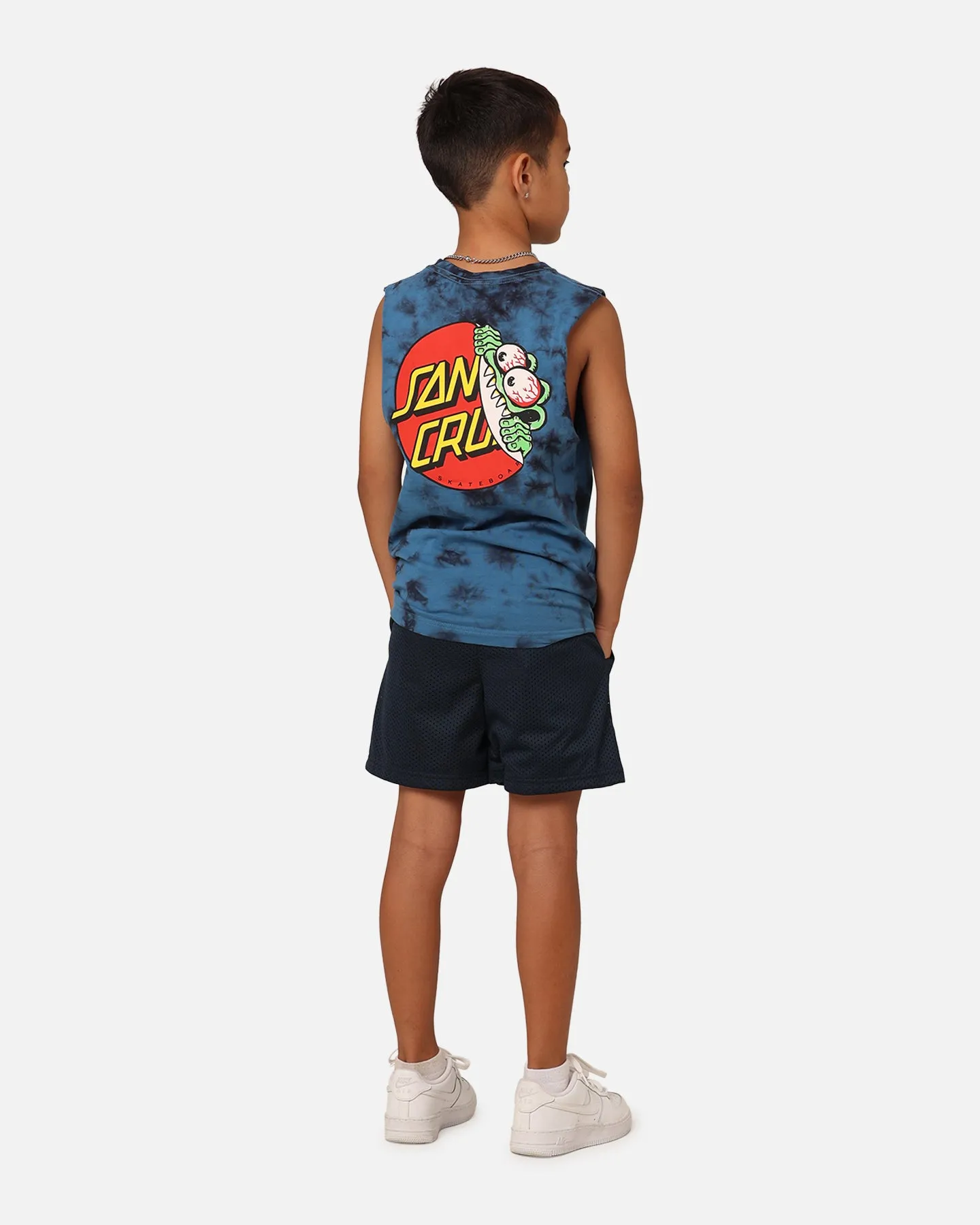 Santa Cruz Kids' Beware Dot Tie Dye Muscle T-Shirt Blue Tie Dye