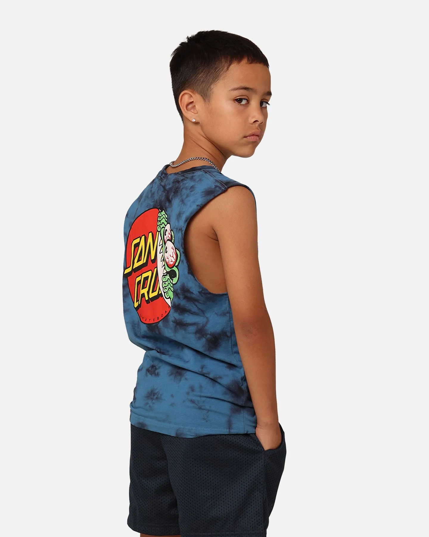 Santa Cruz Kids' Beware Dot Tie Dye Muscle T-Shirt Blue Tie Dye